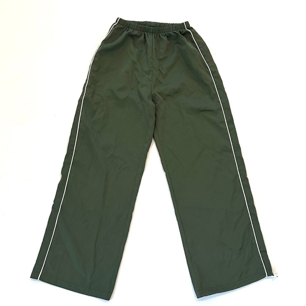 green track pants w/ adjustable hems